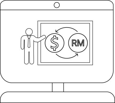 Ekonomik büyüme için para birimi konseptini bilgisayar ekranında sunan işadamı.