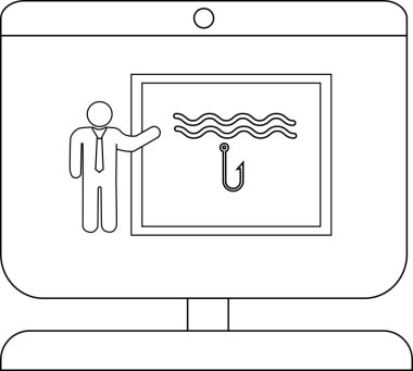Bir bilgisayar illüstrasyonuyla balıkçılık teknikleri üzerine iş sunumu.