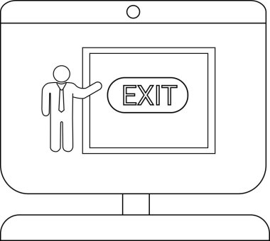 Bilgisayar ekranında dijital çıkış düğmesini sunan işadamı