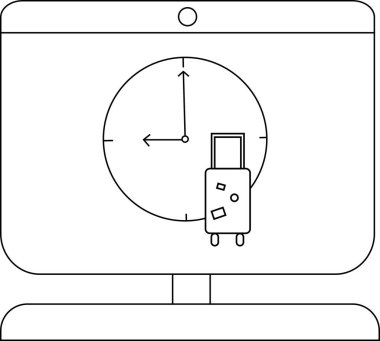 Seyahat planı bavul ve saatle dijital ekranda, maceraya hazır..
