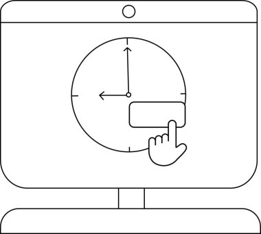 Zaman yönetimi ve üretkenliği temsil eden bir bilgisayarın ekranındaki bir düğmeye saat ile tıklamak.