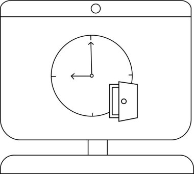 Bilgisayar ekranındaki bir saatin, zaman yönetimini sembolize eden bir çizgisi sanat tasviri.