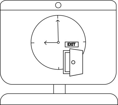 Çıkış kapısı konsepti olan bir saatin yaratıcı çizimi.