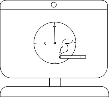 Sigara İçen Resimli Bir Bilgisayar Ekranındaki Saat