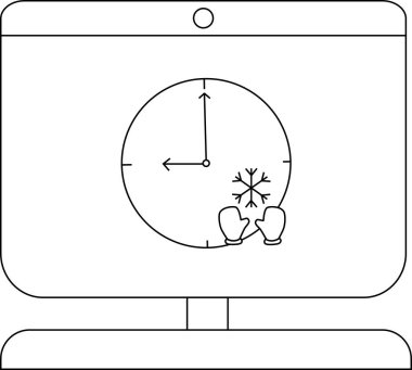 Kar tanesi ayrıntıları ve eldivenleriyle kış temalı saat çizimi.