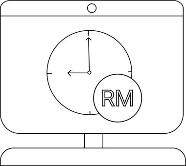Bilgisayar ekranında saat ve RM sembollü zaman yönetimi kavramı.