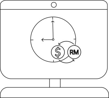 Bilgisayar ekranında dijital saati olan döviz kuru kavramı