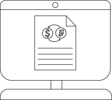Para birimi sembollerini gösteren dijital bir monitörde mali belge değişimi.
