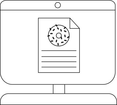 Bir dizüstü bilgisayar ve donut tasarımı illüstrasyonunun yer aldığı yaratıcı dijital çalışma alanı