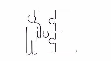 Problem çözme ve takım çalışması kavramlarını temsil eden yapboz parçalarına sahip insan figürü.