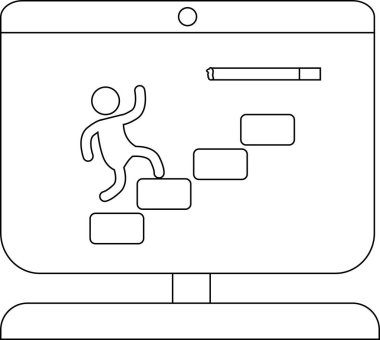 Bir insanın bilgisayar ekranında merdivenlere tırmanması, gelişmeyi ve büyümeyi simgeliyor..