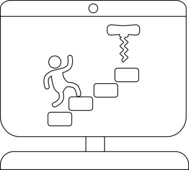 Motivasyon ve büyüme için bilgisayar ekranına tırmanan bir kişinin canlandırması.