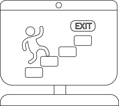 Bir kişinin bilgisayar ekranında bir çıkış düğmesiyle basamaklara tırmandığını hayal etmek.