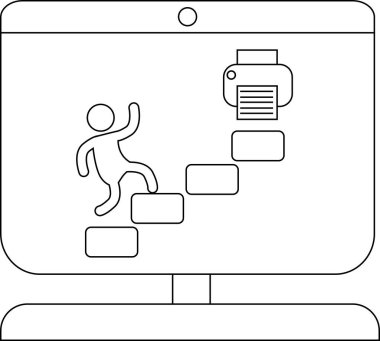 Bilgisayar ekranındaki basamaklara tırmanan bir kişinin vektör illüstrasyonu.