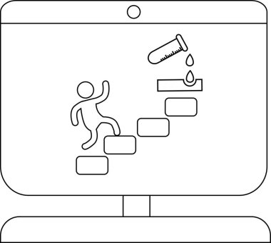Bir kişinin deney tüpüyle merdivenleri tırmanması, gelişimi ve bilimi sembolize ediyor..