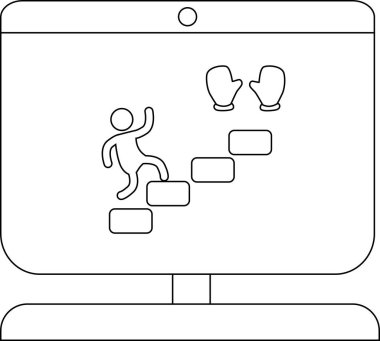 Bilgisayar ekranındaki basamaklara tırmanan bir kişinin yaratıcı çizimi.