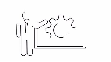 Bir kişi ile iş sunumu ve teknoloji tartışmaları için vites grafiği.