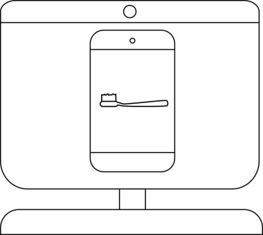 Diş fırçası resimli akıllı telefonu gösteren bir bilgisayar ekranının taslağı