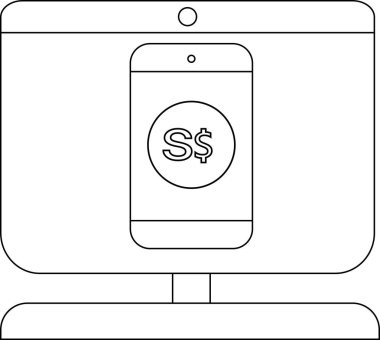 Monitör ekranında Singapur dolar para birimi sembolü olan akıllı telefonu görüntüler