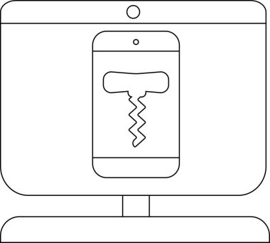 Monitörde şarap ya da içeceği gösteren tirbuşon simgesi olan bir akıllı telefon var.