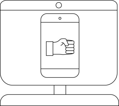 Akıllı telefonu gösteren monitör. Yumruk, beyaz arkaplanda siyah çizginin altında duruyor.