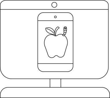 Ekranda elma ve solucan resimli bir telefon görüntüsü