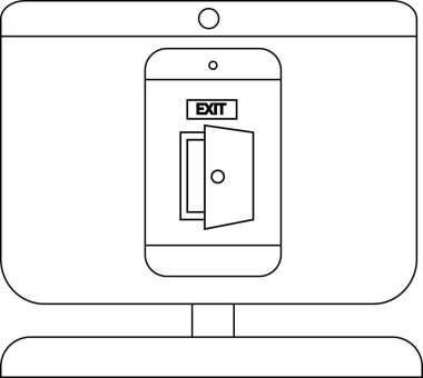 Basit bir satıra karşı açık kapı grafikleri içeren bir monitör ekranında çıkış işareti