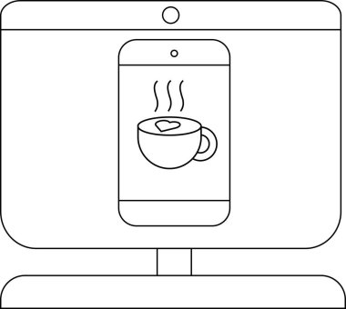 Monitörde, kahve fincanı grafiğini buharla gösteren bir akıllı telefon var.