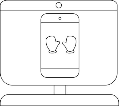 Bir monitör, eldiven simgeleriyle bir akıllı telefon ekranı görüntüler