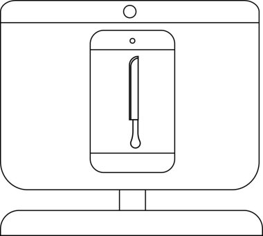 Bir monitör, bıçak simgesini gösteren bir akıllı telefon ekranını görüntüler