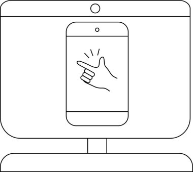 Bir monitör bir el hareketi ile bir telefon ekranı görüntüler