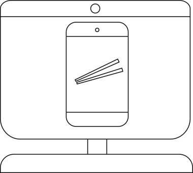 Bir monitör yemek çubuklarını gösteren bir telefon görüntüler