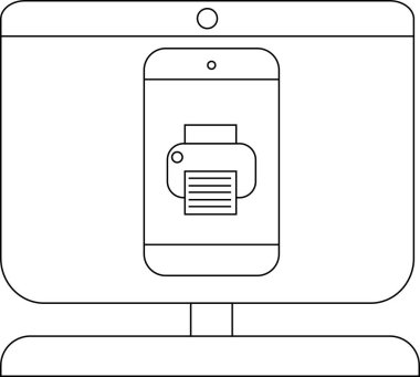 Ekranında bir yazıcı simgesi olan akıllı telefonu gösteren bir monitör