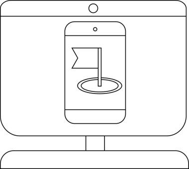 Ekranında bayrak simgesi olan bir akıllı telefonu gösteren bir masaüstü monitörü