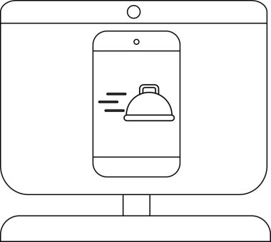 Bir masaüstü bilgisayar ekranında yiyecek dağıtım uygulaması simgesi olan bir telefon görüntülenir