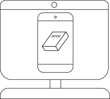 Bir bilgisayar ekranında, tarafında kitap yazılı bir kitap görüntüleyen bir telefon görüntülenir