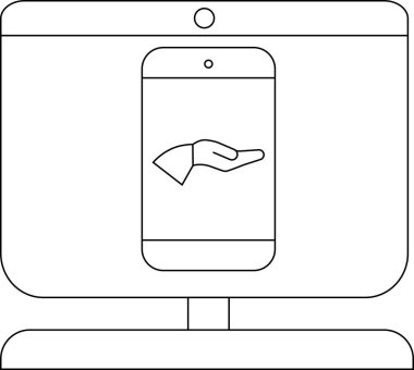Ekranda el simgesini gösteren akıllı telefonlu bir bilgisayar monitörü