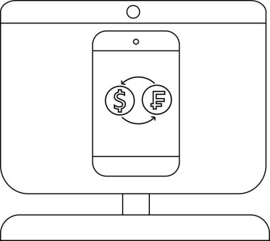 Bir bilgisayar monitörü para değişimi grafiğini gösteren bir akıllı telefon ekranı görüntüler