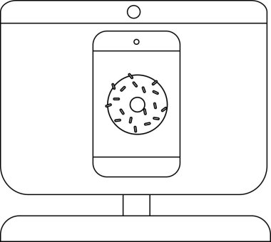 Bir bilgisayar monitörü beyaz bir arkaplanda serpiştirilmiş donutun akıllı telefon görüntüsünü görüntüler