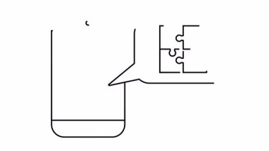 Dört parçalı yapboz içeren konuşma baloncuklu siyah hat çizimi telefonu