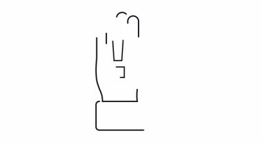 Orta parmağında ünlem işareti ve bileğinde kelepçe olan bir el.