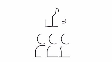 Başparmak işareti altında üç kişi resim simgeleri çiziyor