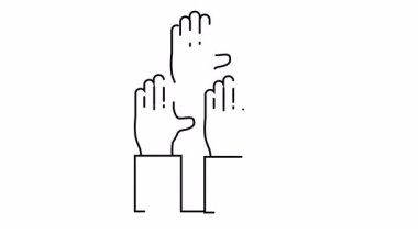 Üç el kaldırıldı. İki el kaldırıldı. Kol gibi yapılar taban çizgisi sanatı boyunca uzanıyor.