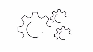 Değişen boyutlarda üç siyah dişli beyaz bir arka planda birleşmiş.