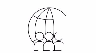 3 kişinin arkasında yatay dikey çizgileri olan dünya