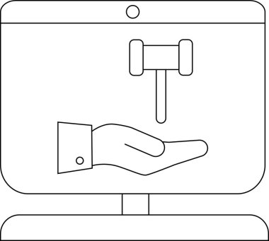 Elinde tokmak olan açık artırma monitörünün taslağı.
