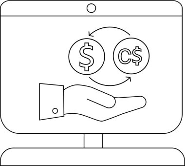 Bir avuç üzerinde dolar Kanada doları değişimi görüntüleme monitörü