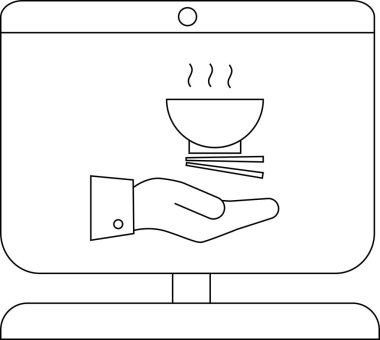 Çizgi çizimi, yemek çubuğuyla bir el tutuşunu gösteren bir monitör tasviri.