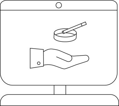Siyah beyaz bilgisayar ekranında el kül tablası sigara simgesi görüntüleniyor