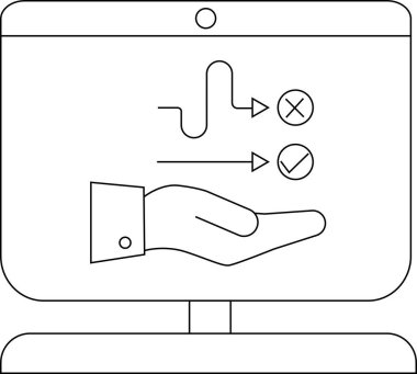 Bir monitör, bir X ve bir kontrol işareti ile işaretlenmiş el alımı karar yollarını gösterir